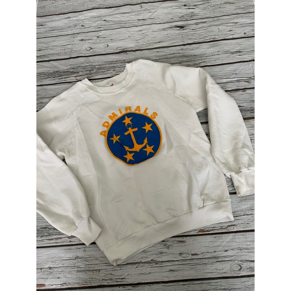 Vintage Jerzees Hampton Roads Admirals Sweatshirt White Raglan Pullover M USA - Picture 1 of 3